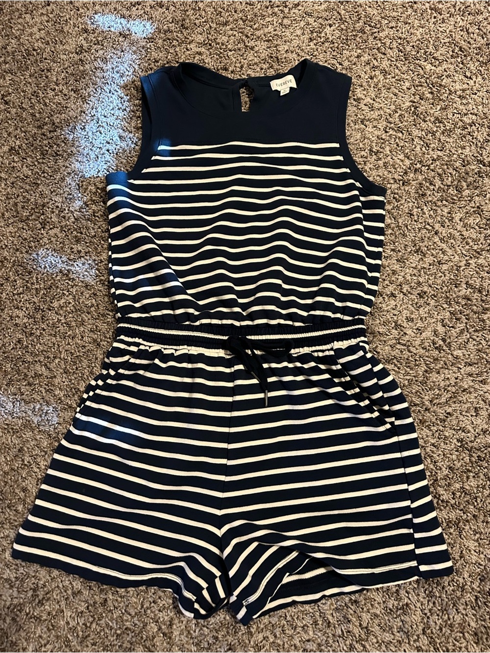 Evereve Women’s Navy and White Striped Romper
